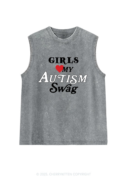 Girls Love Autism Swag Y2K Washed Muscle Tank Cherrykitten