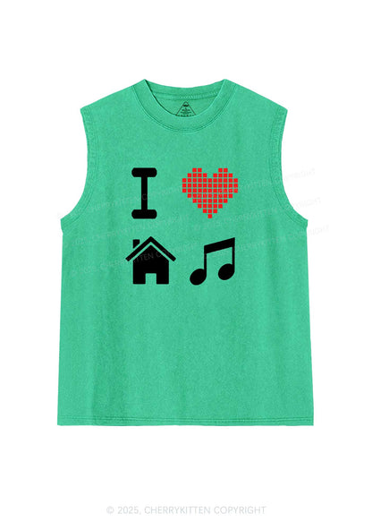 I Love House Music Y2K Washed Muscle Tank Cherrykitten