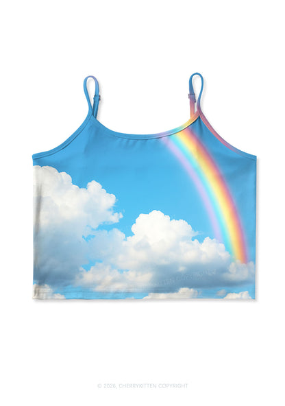 Blue Sky Rainbow Y2K Print Cami Crop Top Cherrykitten