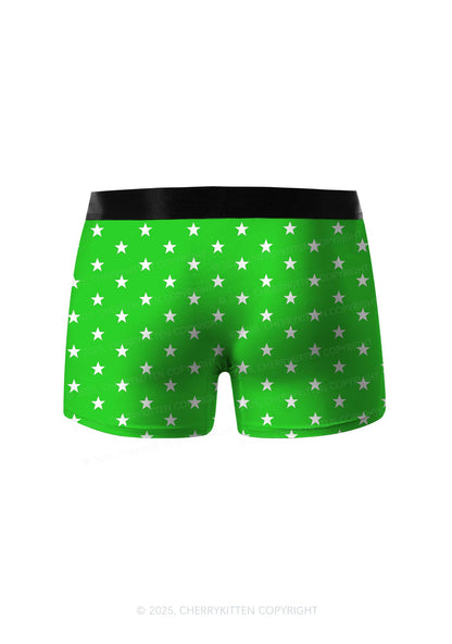 Green Star Y2K Print Men Boxer Briefs Cherrykitten