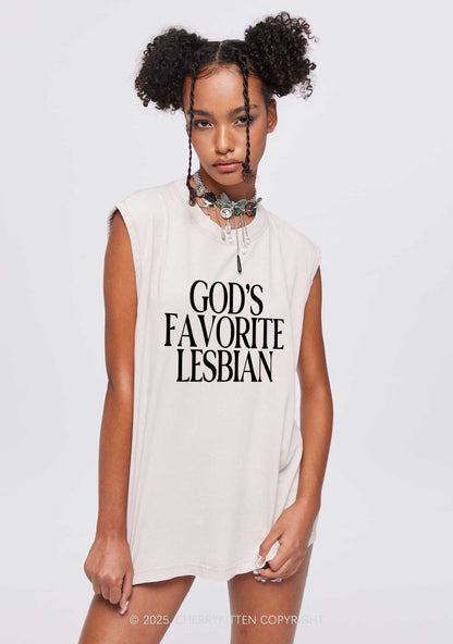 Gods Favorite Lesbian Pride Y2K Washed Muscle Tank Cherrykitten