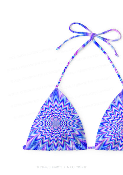 Blue Vortex Optical Illusion Y2K Print Bikini Set Cherrykitten