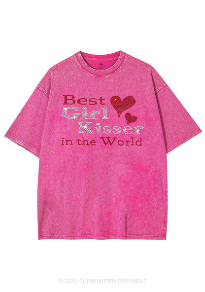 Rhinestone Best Girl Kisser Pride Y2K Shirts Washed Tee Cherrykitten