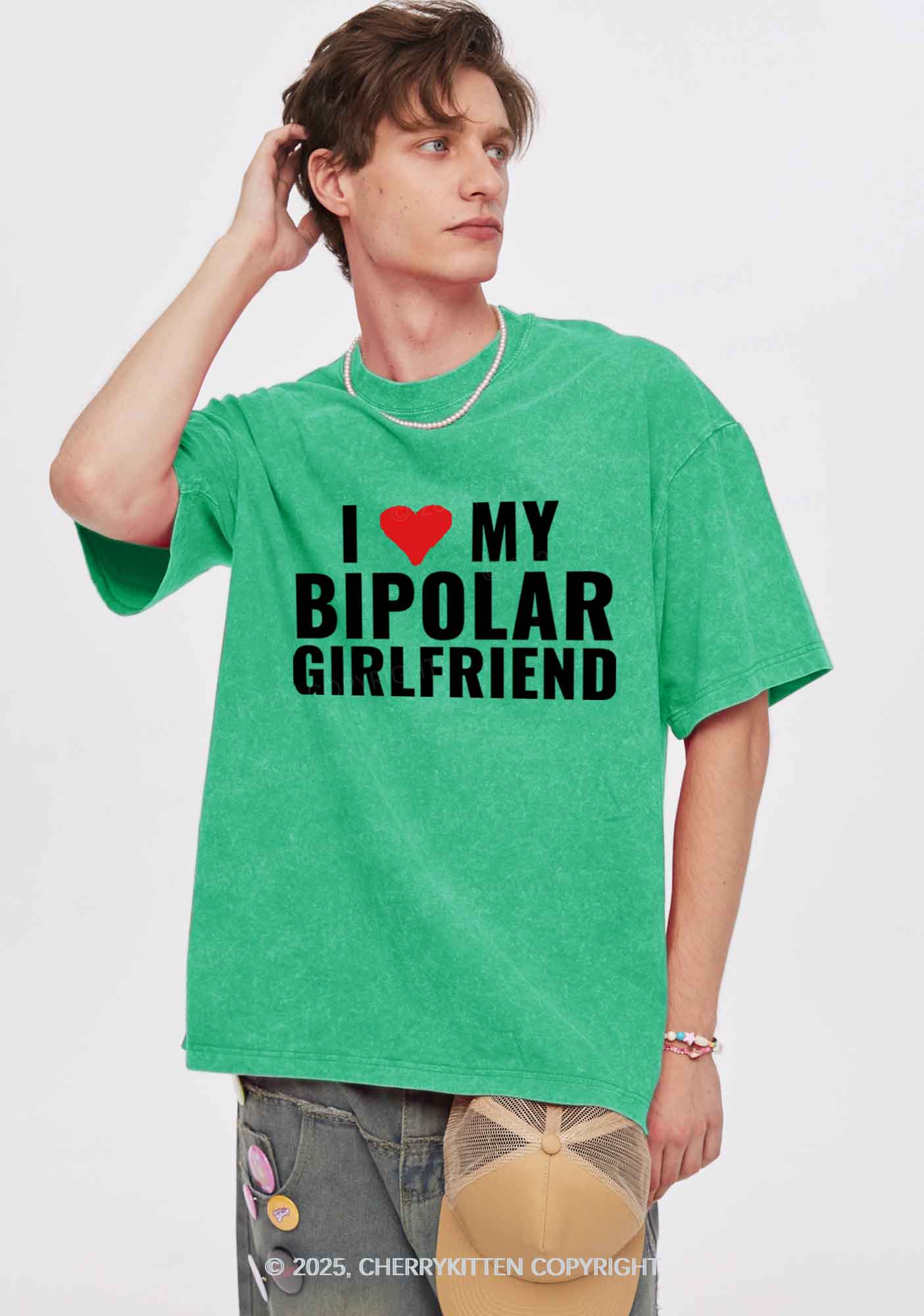 I Love My Bipolar GF BF Y2K Valentine's Day Washed Tee Cherrykitten