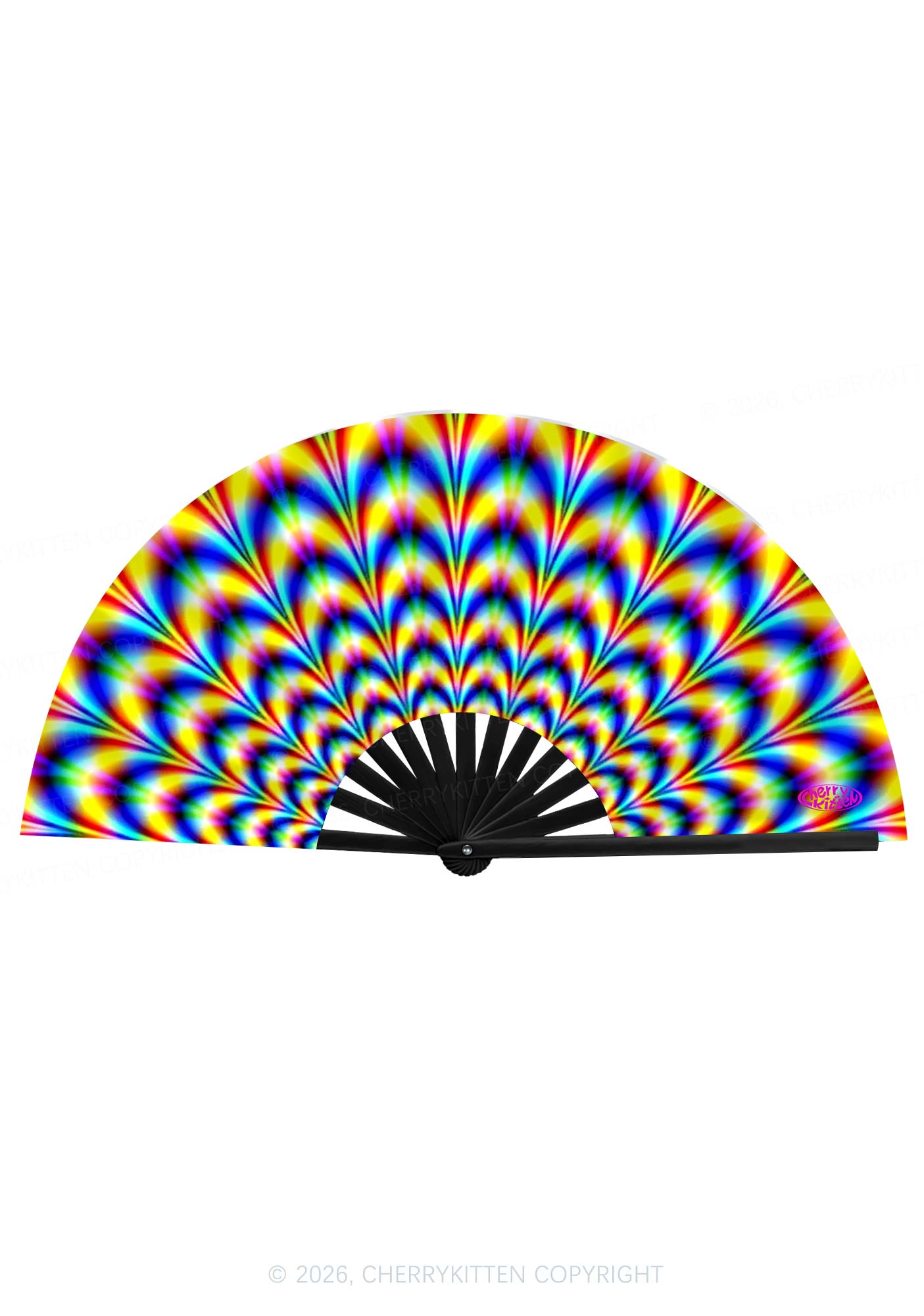 Rainbow Optical Illusion Y2K Rave Hand Fan Cherrykitten
