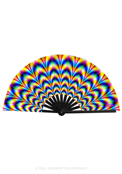 Rainbow Optical Illusion Y2K Rave Hand Fan Cherrykitten