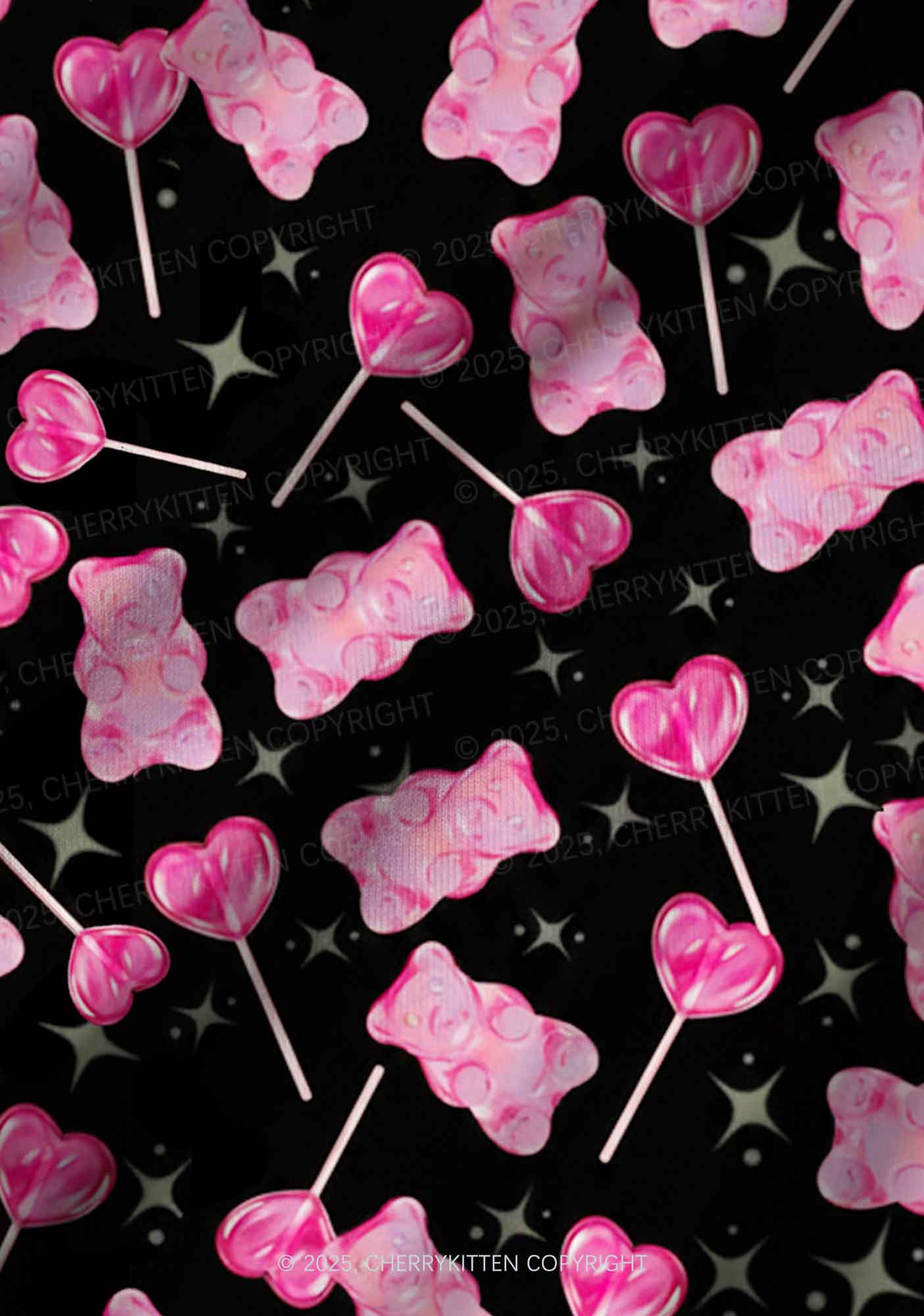 Lollipops Gummies Valentine's Day Y2K Print Long Sleeve Pajama Set Cherrykitten