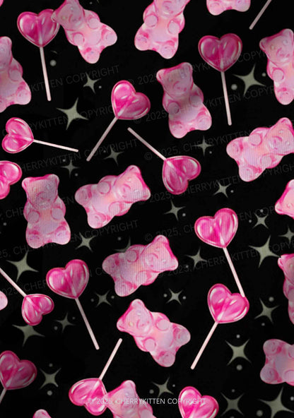 Lollipops Gummies Valentine's Day Y2K Print Long Sleeve Pajama Set Cherrykitten