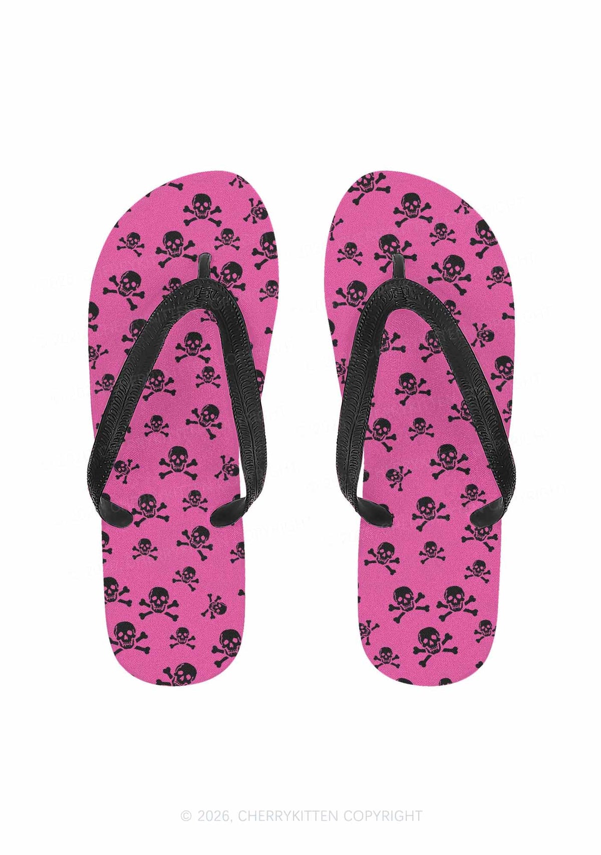 Halloween Pink Skulls Y2K Print Flip Flops Cherrykitten