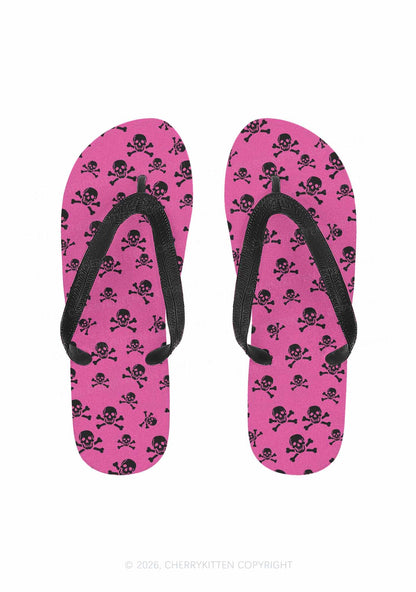 Halloween Pink Skulls Y2K Print Flip Flops Cherrykitten