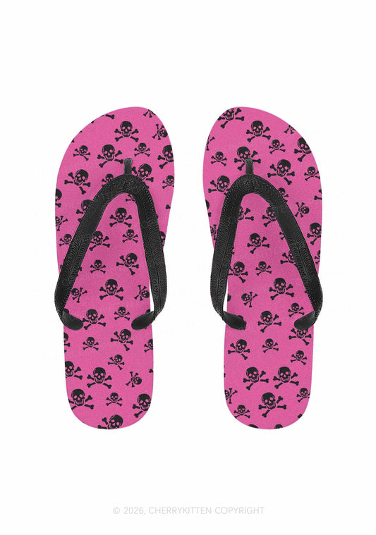Halloween Pink Skulls Y2K Print Flip Flops Cherrykitten