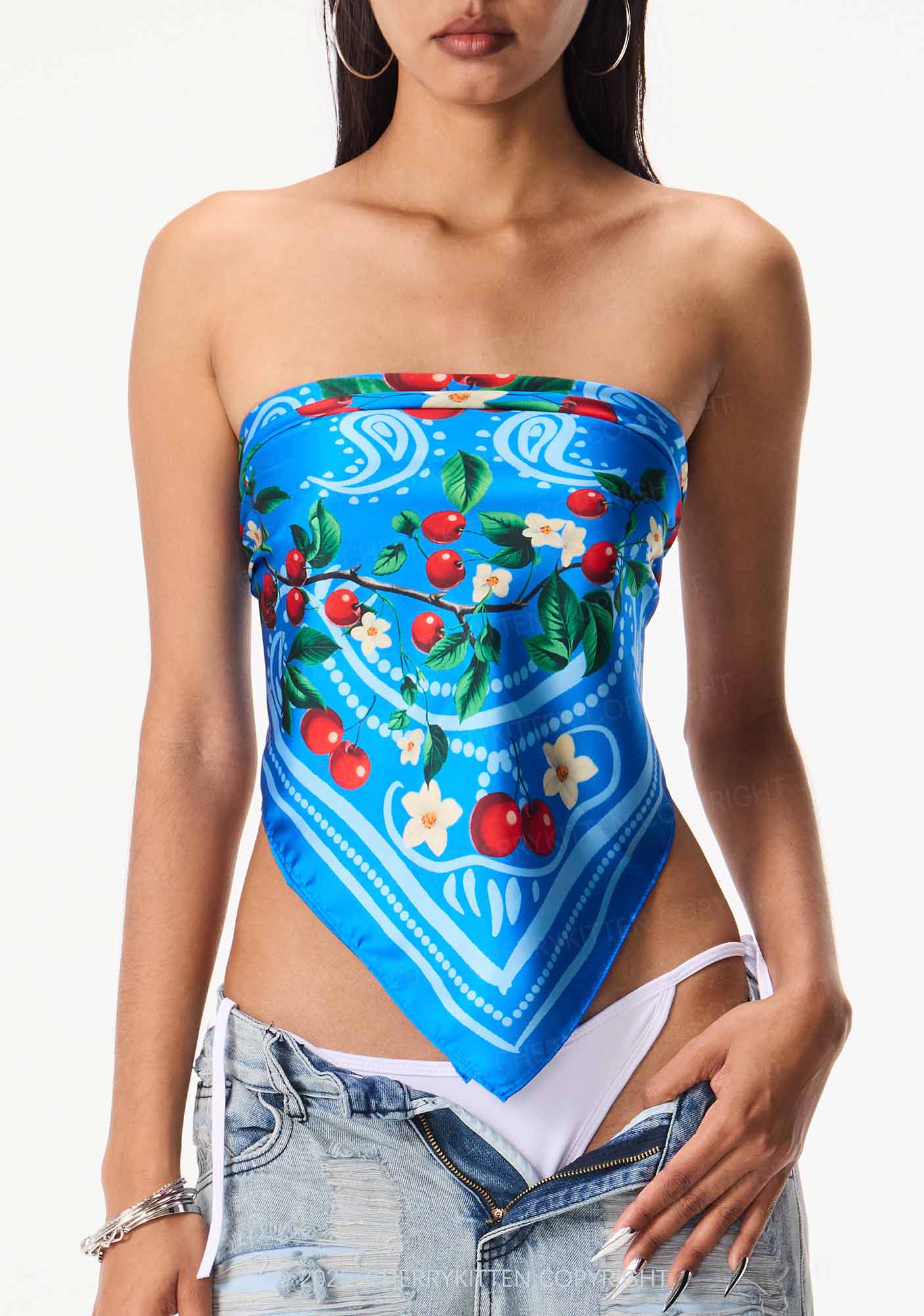 Blue Cherry Y2K Square Bandana Cherrykitten