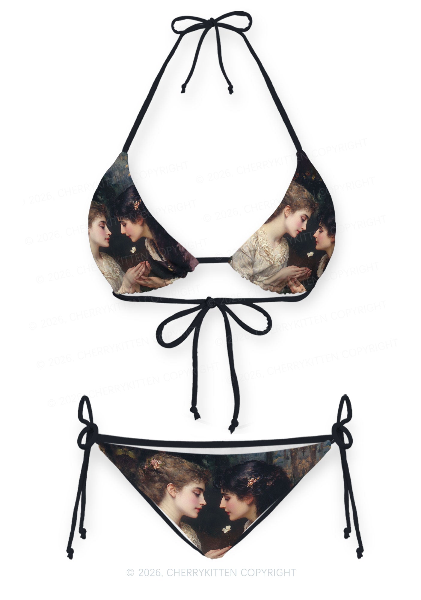 Victorian Sapphic Pride Y2K Print Bikini Set Cherrykitten