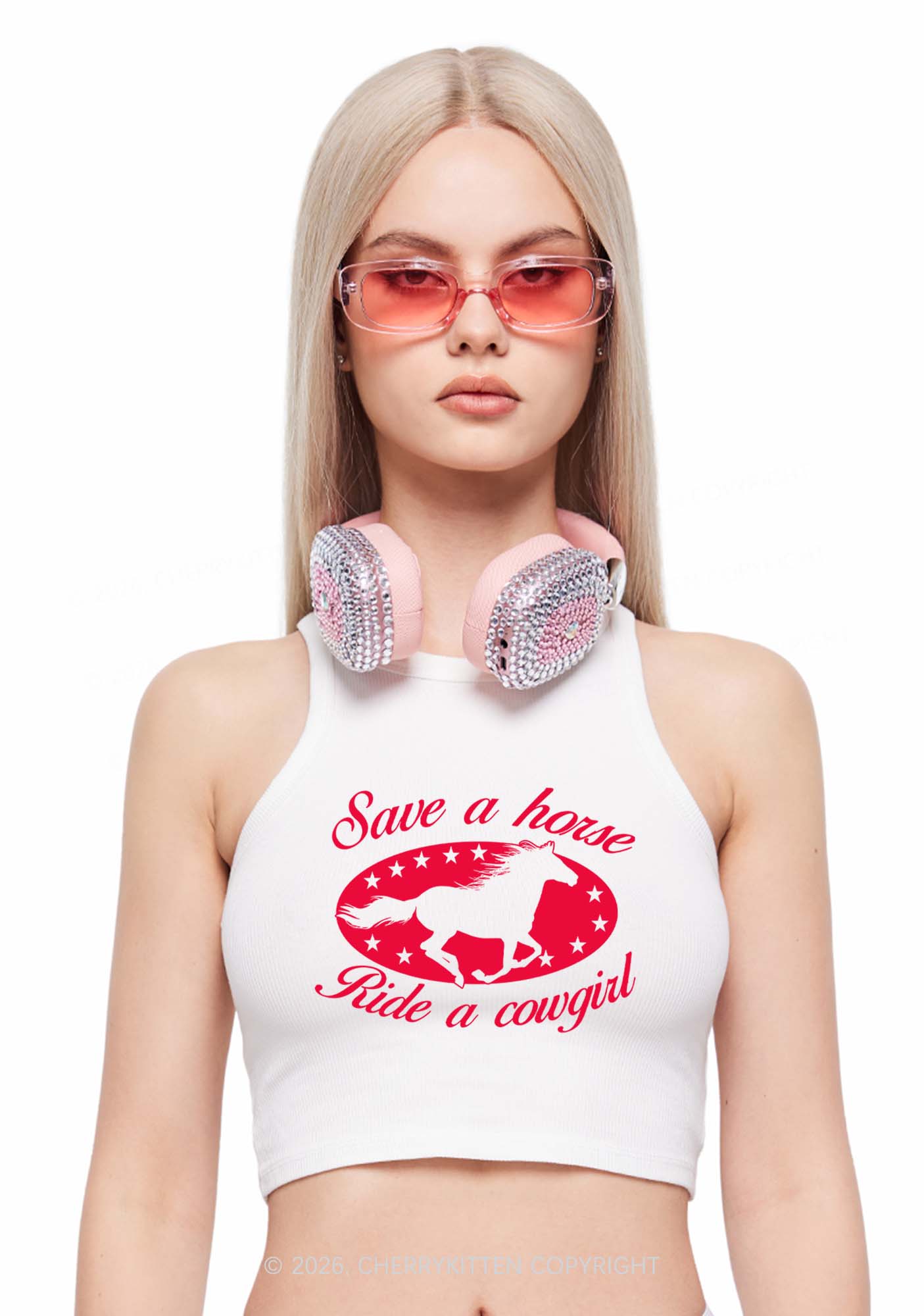 Star Horse Cowgirl Pride Y2K Crop Tank Top Cherrykitten