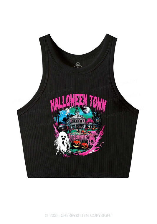 Halloween Ghost Town Y2K Crop Tank Top Cherrykitten