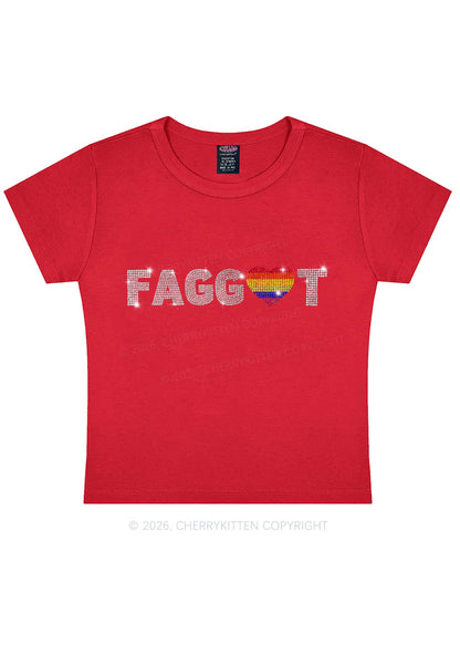 Rhinestone Rainbow Heart Faggot Pride Y2K Baby Tee Cherrykitten