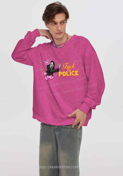 Halloween Fxxk The Police Y2K Washed Sweatshirts Cherrykitten