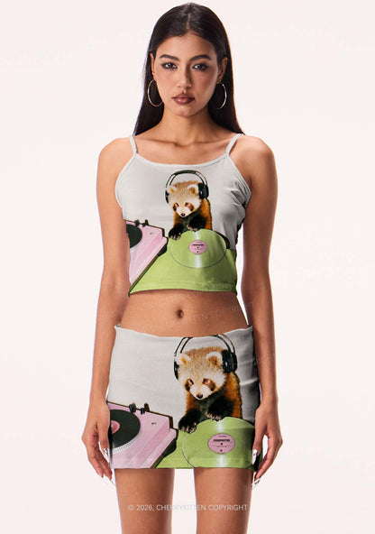 Red Panda DJ Y2K Print Mini Skirt Cherrykitten