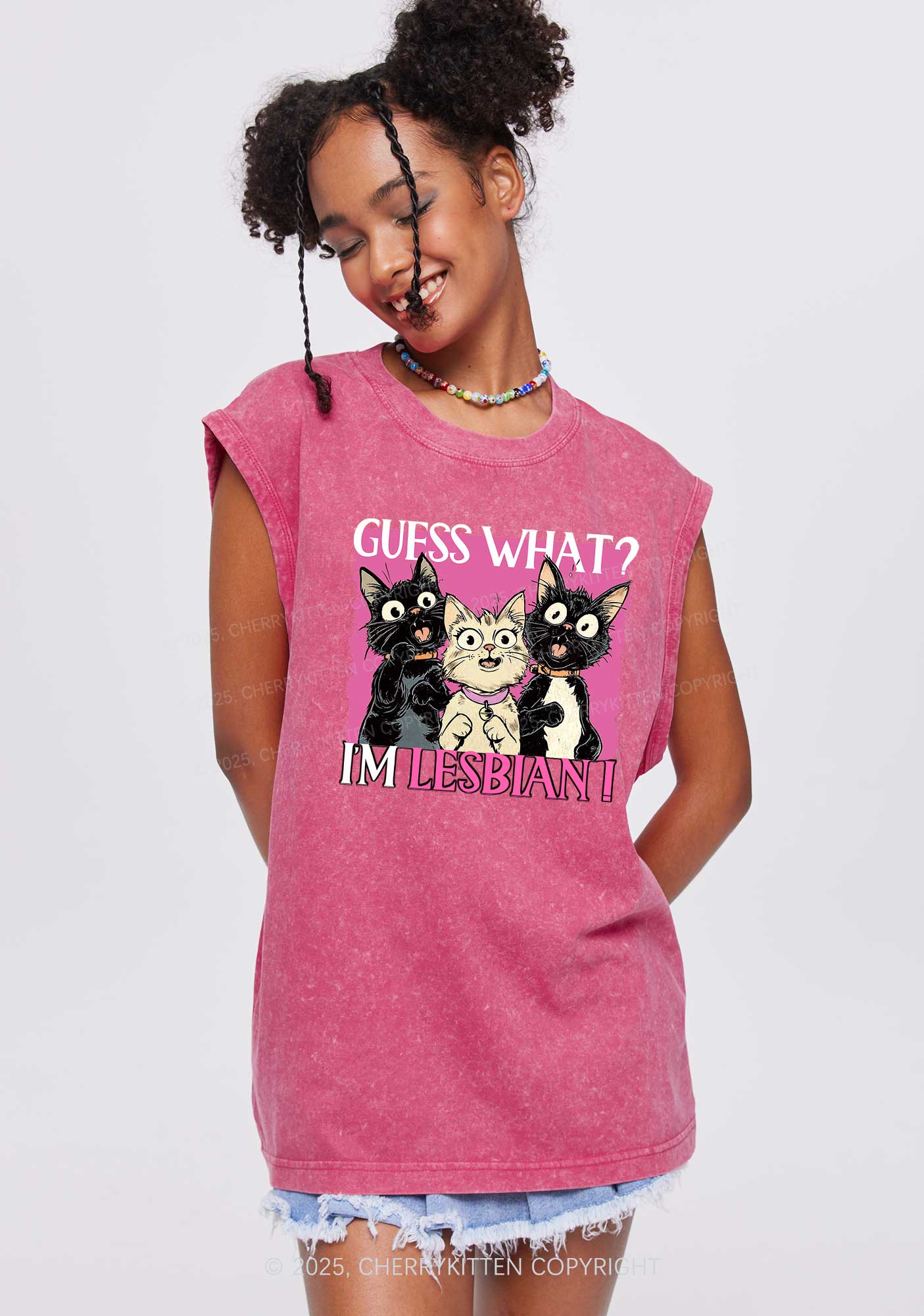 Im Lesbian Cat Pride Y2K Washed Muscle Tank Cherrykitten