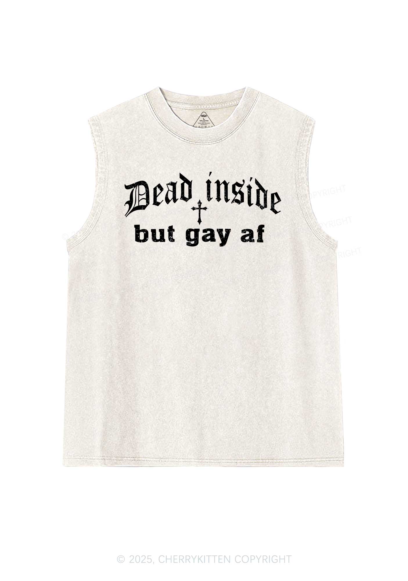 Dead Inside But Gay AF Pride Y2K Washed Muscle Tank Cherrykitten