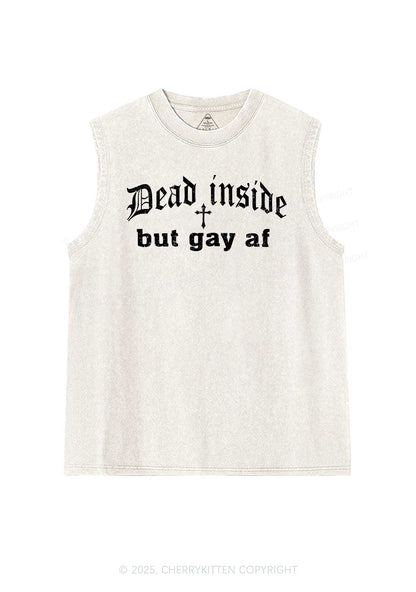 Dead Inside But Gay AF Pride Y2K Washed Muscle Tank Cherrykitten