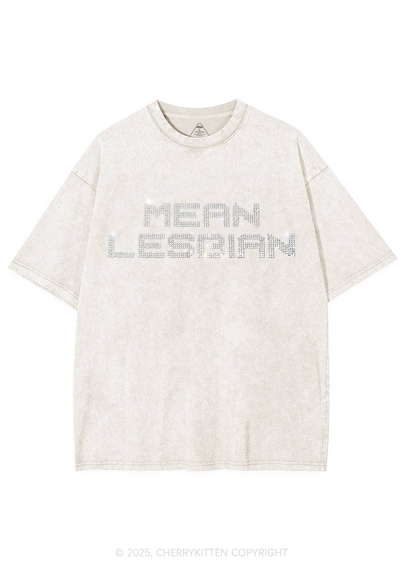 Rhinestone Mean Lesbian Pride Y2K Shirts Washed Tee Cherrykitten