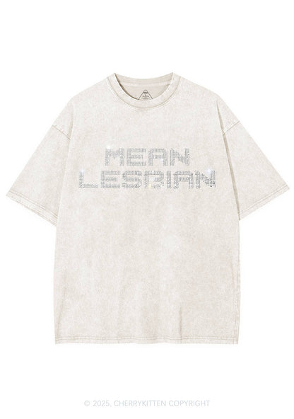 Rhinestone Mean Lesbian Pride Y2K Shirts Washed Tee Cherrykitten