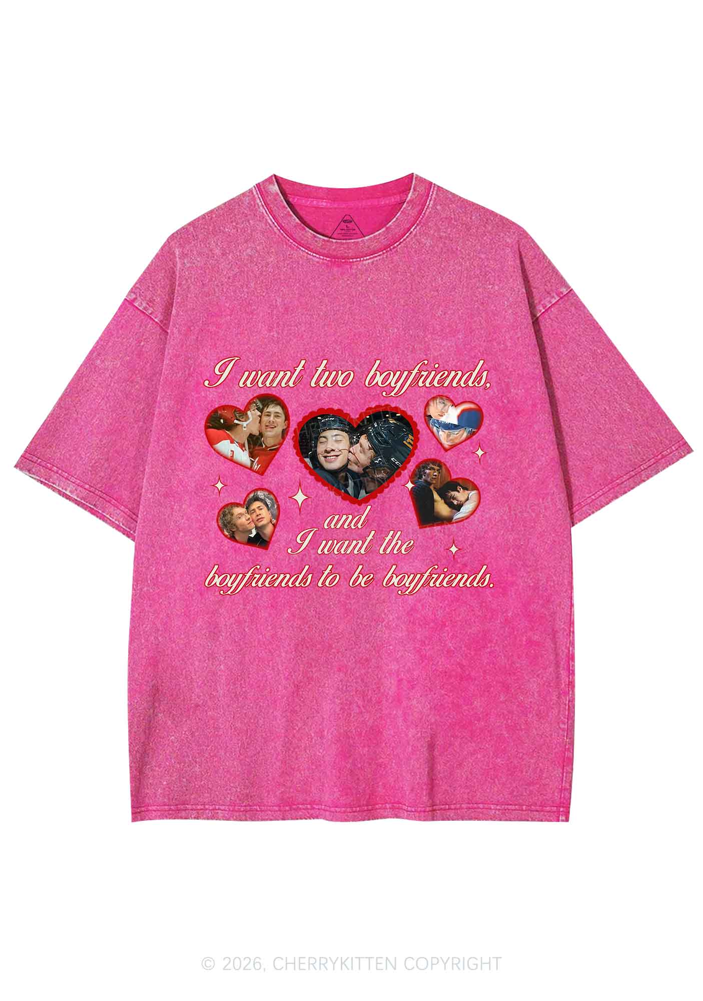 I Want Two Boyfriends HR Y2K Shirts Washed Tee Cherrykitten