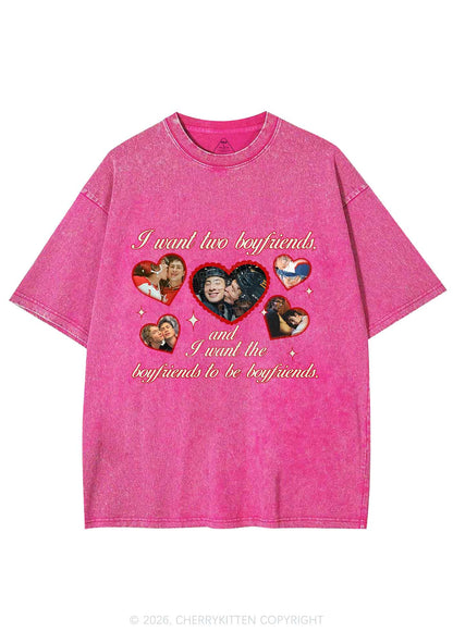 I Want Two Boyfriends HR Y2K Shirts Washed Tee Cherrykitten