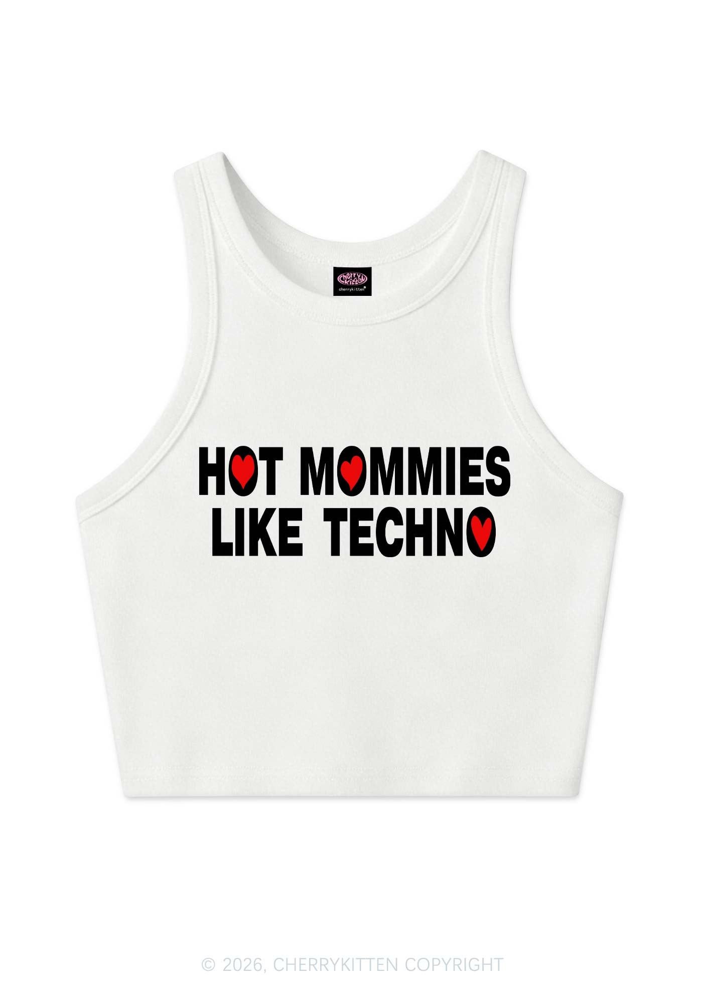 Hot Mommies Like Techno Y2K Crop Tank Top Cherrykitten