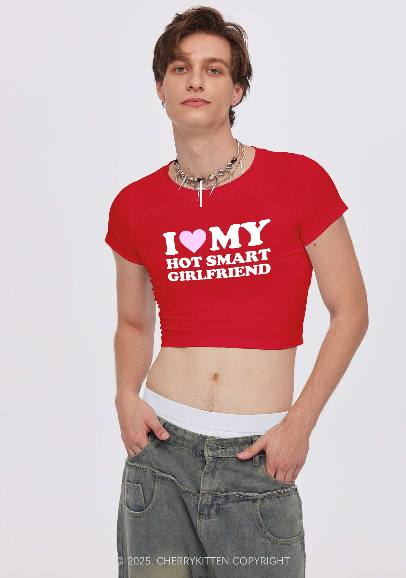 I Love My Hot Nerdy BF Y2K Valentine's Day Baby Tee Cherrykitten