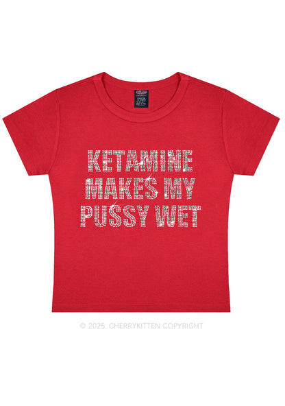 Rhinestone K Makes My Puxxy Wet Y2K Baby Tee Cherrykitten