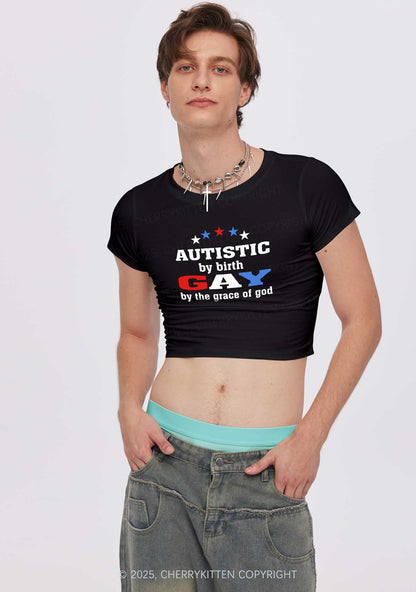 Autistic By Birth Gay Pride Y2K Baby Tee Cherrykitten