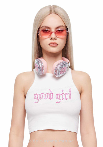 Rhinestone Good Girl Y2K Crop Tank Top Cherrykitten