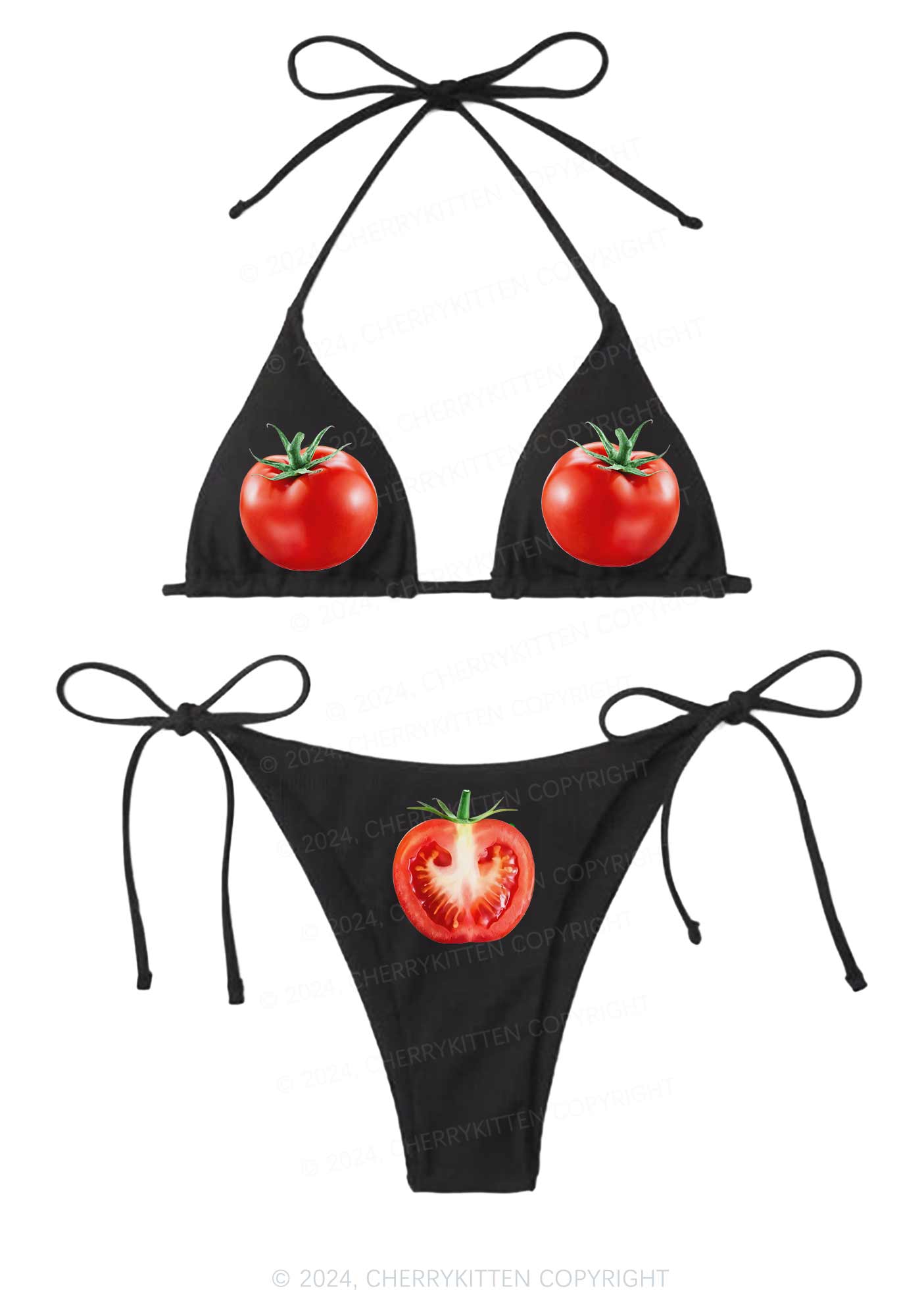 Tomato Y2K Halter Triangle Bikini Set Cherrykitten