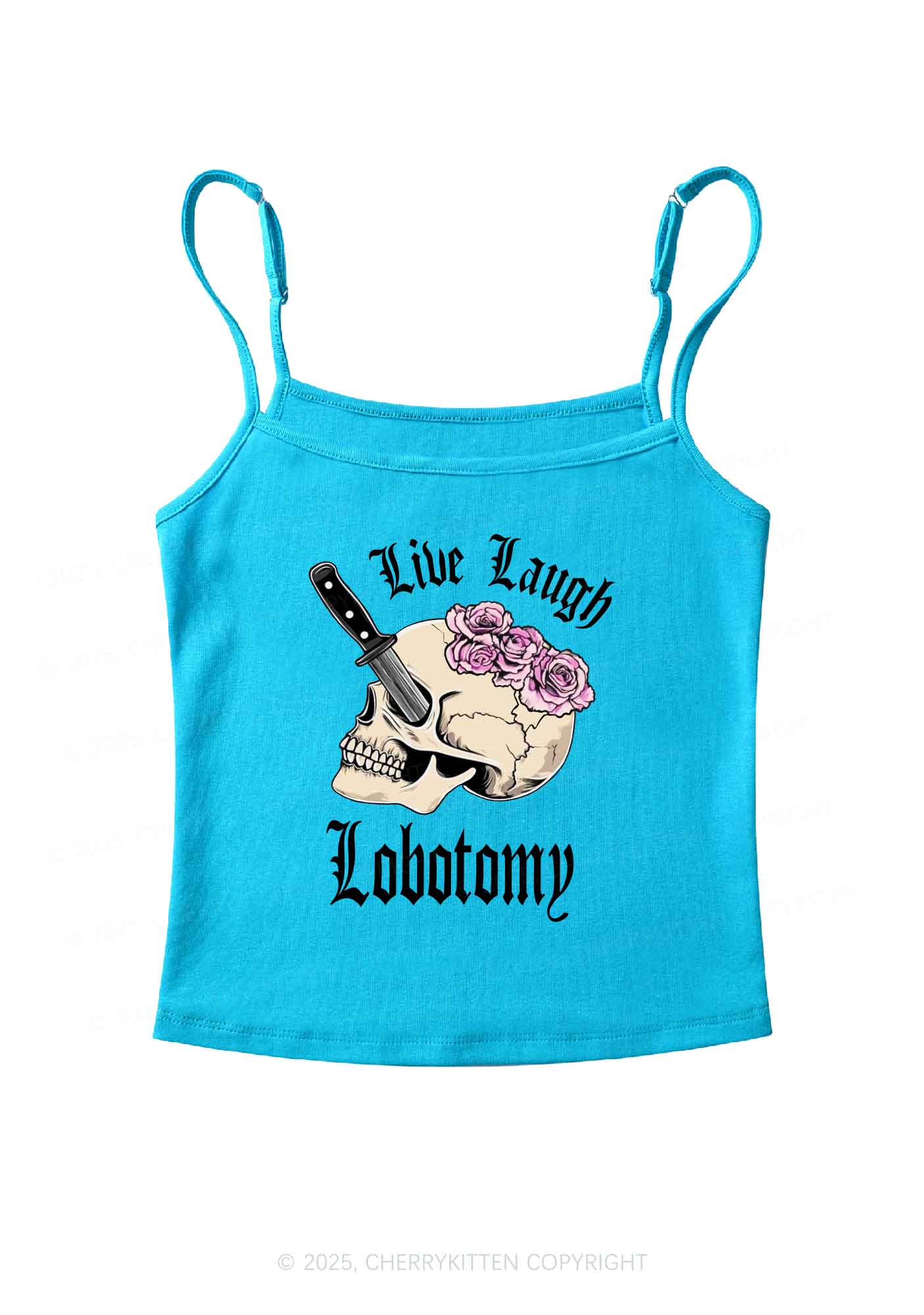 Live Laugh Lobotomy Skull Y2K Spaghetti Strap Cami Cherrykitten