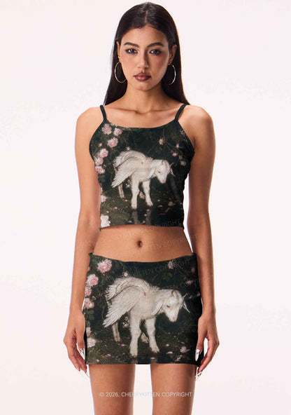 Winged Baby Goat Y2K Print Mini Skirt Cherrykitten