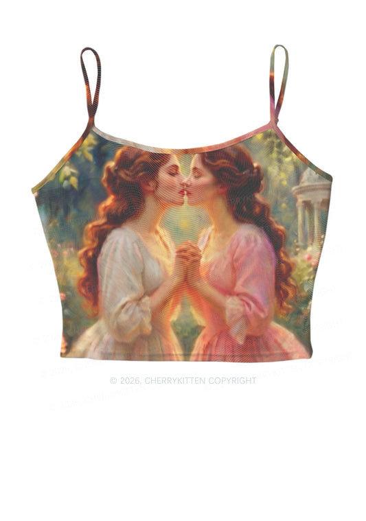 Girls Holding Hands Kissing Pride Y2K Mesh Cami Tank Cherrykitten