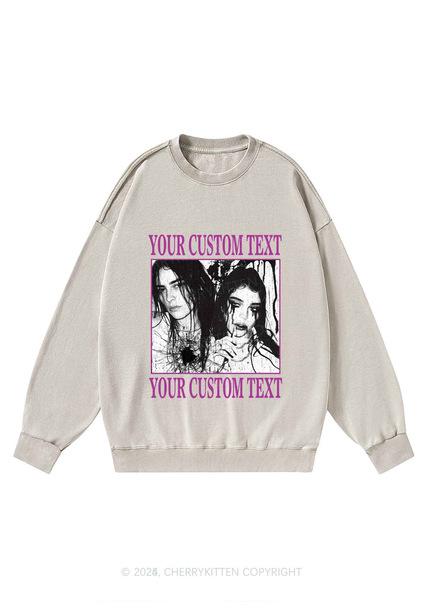 Custom Halloween Creepy Couple Y2K Washed Sweatshirts Cherrykitten
