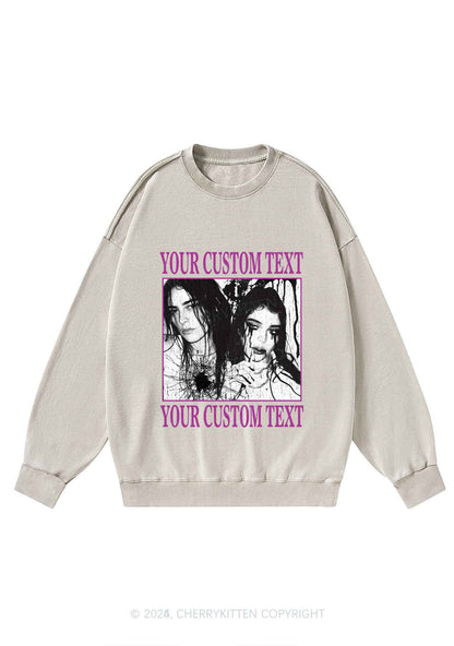 Custom Halloween Creepy Couple Y2K Washed Sweatshirts Cherrykitten