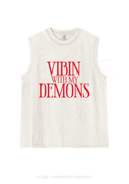 Halloween Vibin With My Demons Y2K Washed Muscle Tank Cherrykitten