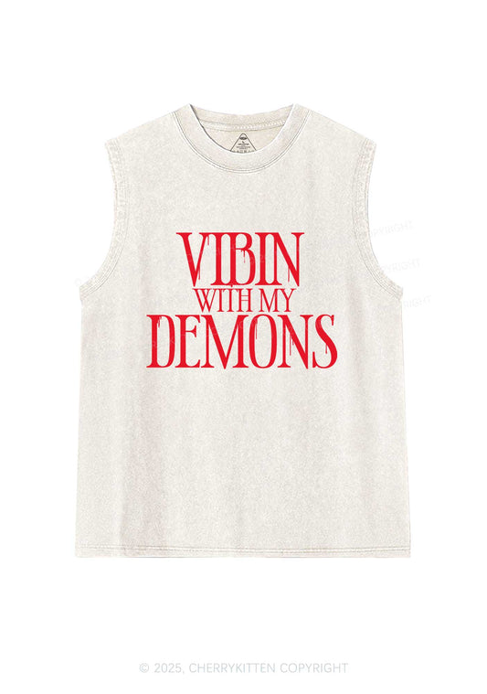 Halloween Vibin With My Demons Y2K Washed Muscle Tank Cherrykitten