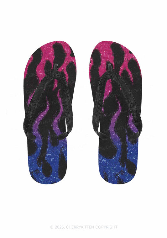 Bisexual Flame Pride Y2K Print Flip Flops Cherrykitten