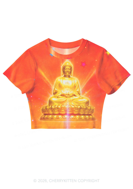 Golden Buddha Y2K Mesh Crop Top Cherrykitten