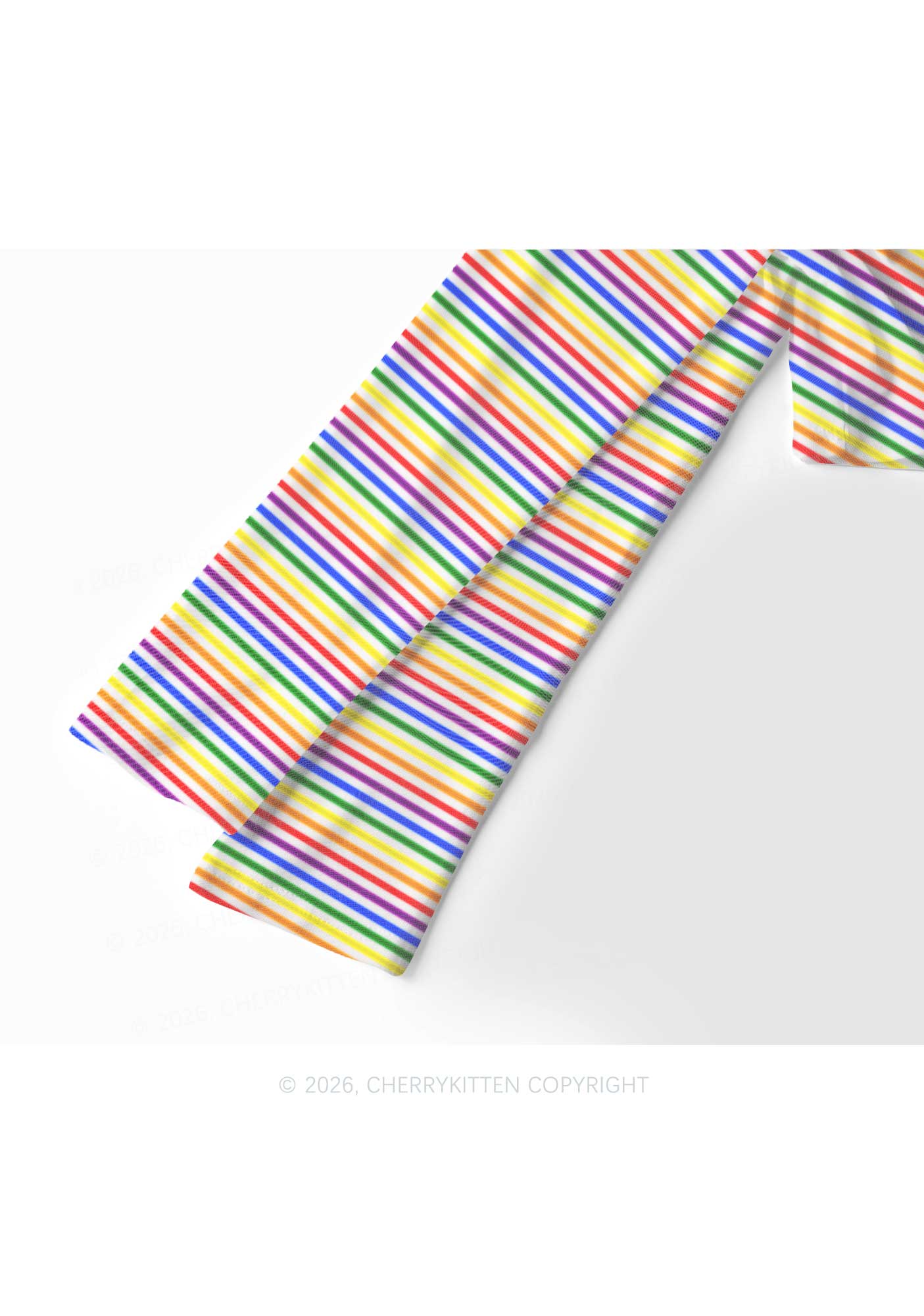 Rainbow Stripes Pride Y2K Mesh Long Sleeve Crop Top Cherrykitten