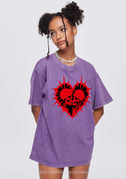 Spiked Heart Skulls Valentine's Day Y2K Shirts Washed Tee Cherrykitten