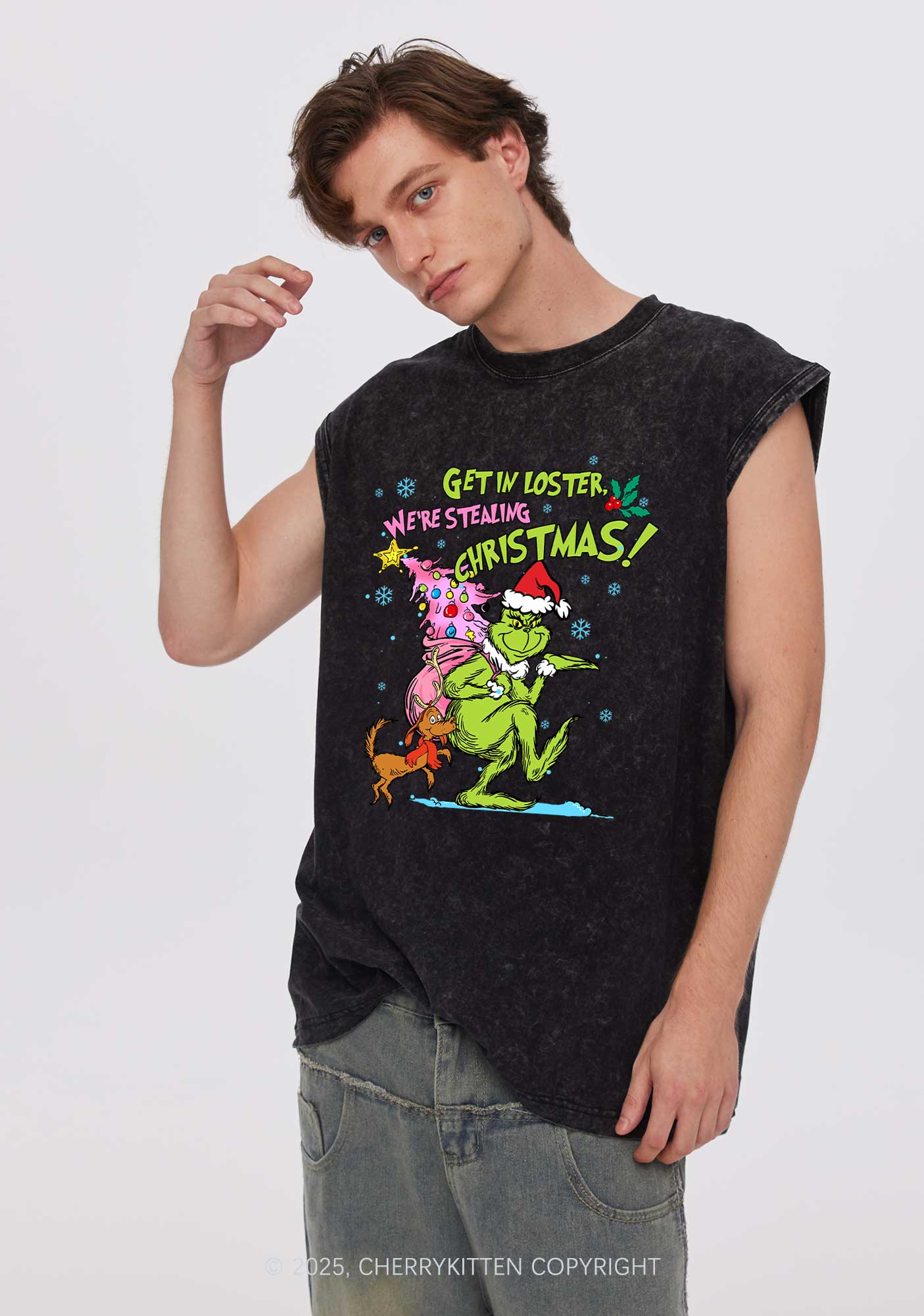 We Are Stealing Christmas Y2K Washed Muscle Tank Cherrykitten
