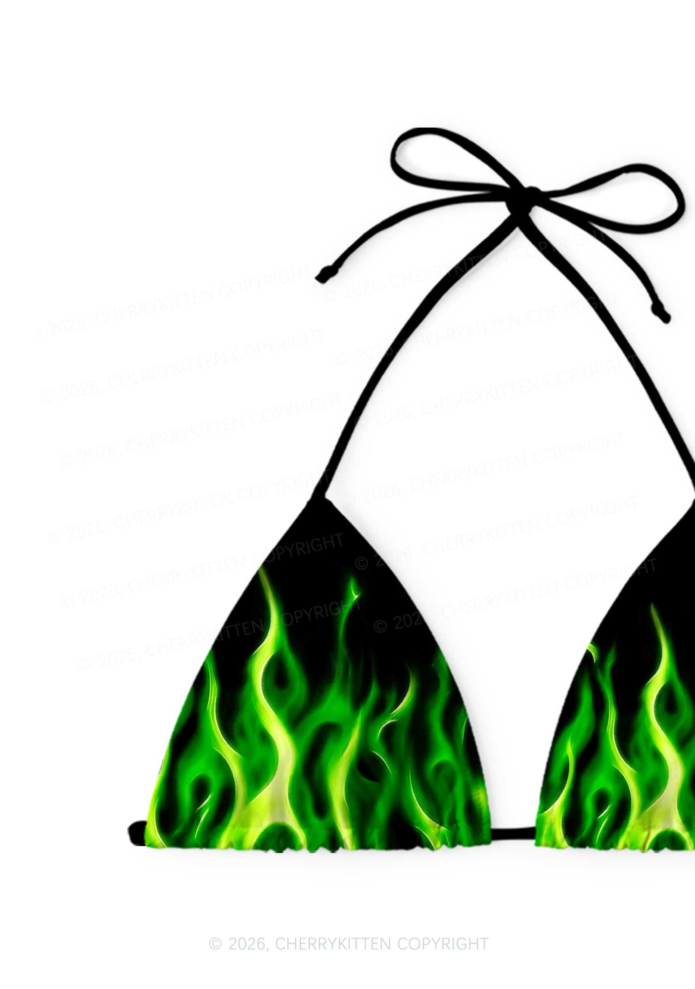 Neon Green Flame Y2K Print Bikini Set Cherrykitten