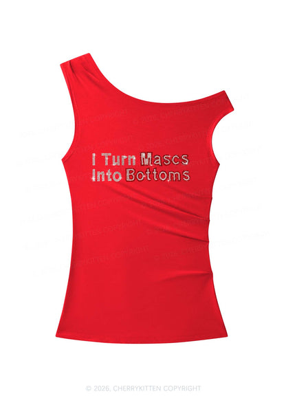 Rhinestone I Turn Mascs Into Bottoms Y2K Off Shoulder Tank Top Cherrykitten