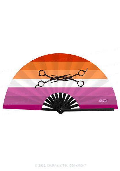 Black Scissors Lesbian Pride Y2K Rave Hand Fan Cherrykitten